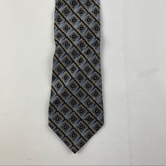 Platinum Designs Tie Mens Blue Silver Plaid - Picture 4 of 5